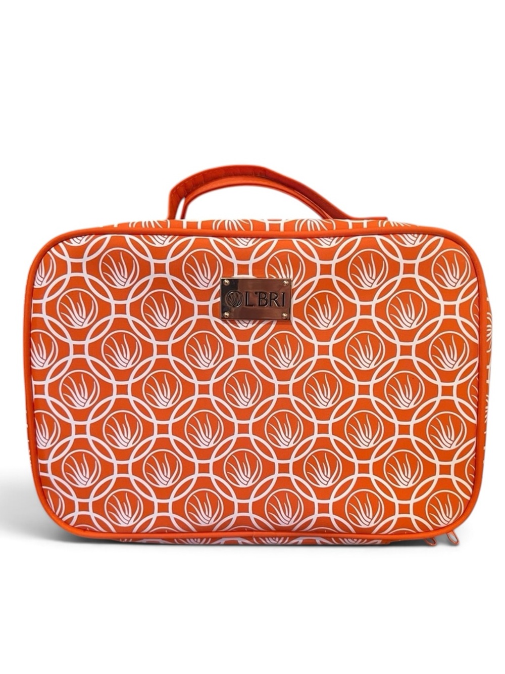 L'BRI Pure Globe Orange Geometric Pattern Cosmetic Travel Bag
